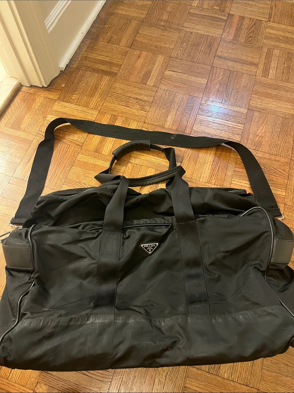 Prada Black Nylon Duffel with Shoulder Strap